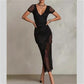 Lace Sheer Deep V-Neck Sexy Slim-Fit Fashionable Long Dress