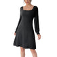 Brushed Sunken Stripe Split V-neck Long-sleeve Dress