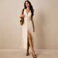 Fashionable Solid-Colored Multi-Button Sleeveless Long All-Match Dress