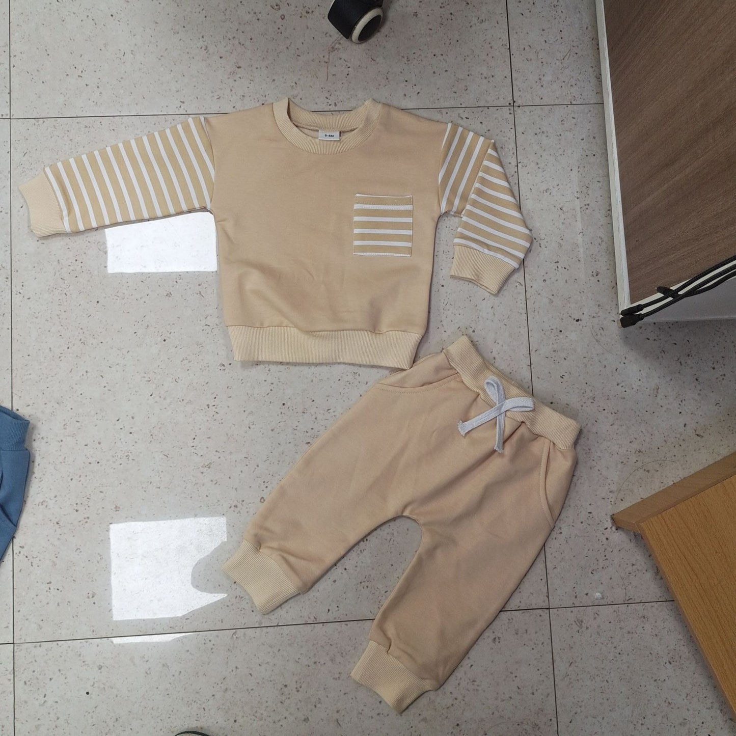 Girls' Striped Stitching Long Sleeve Trousers Suit