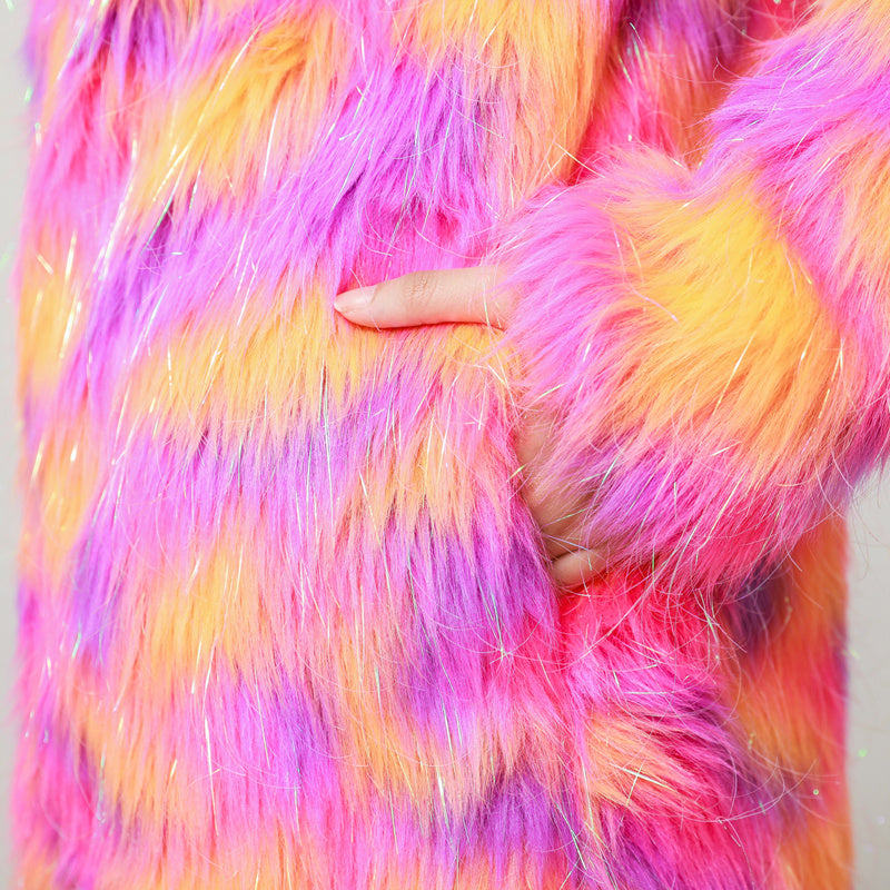 Manteau long et épais en fausse fourrure pour femme