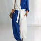 Spring Solid Colored Patchwork Long Sleeve Shirt Lace Up Jumpsuit