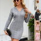 Robe en tricot à manches longues et col en V pour femme, couleur unie, taille fine, tendance