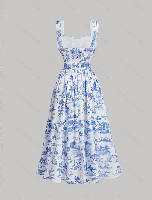 Women's Fashionable Slim-Fit Printed Strap Dress