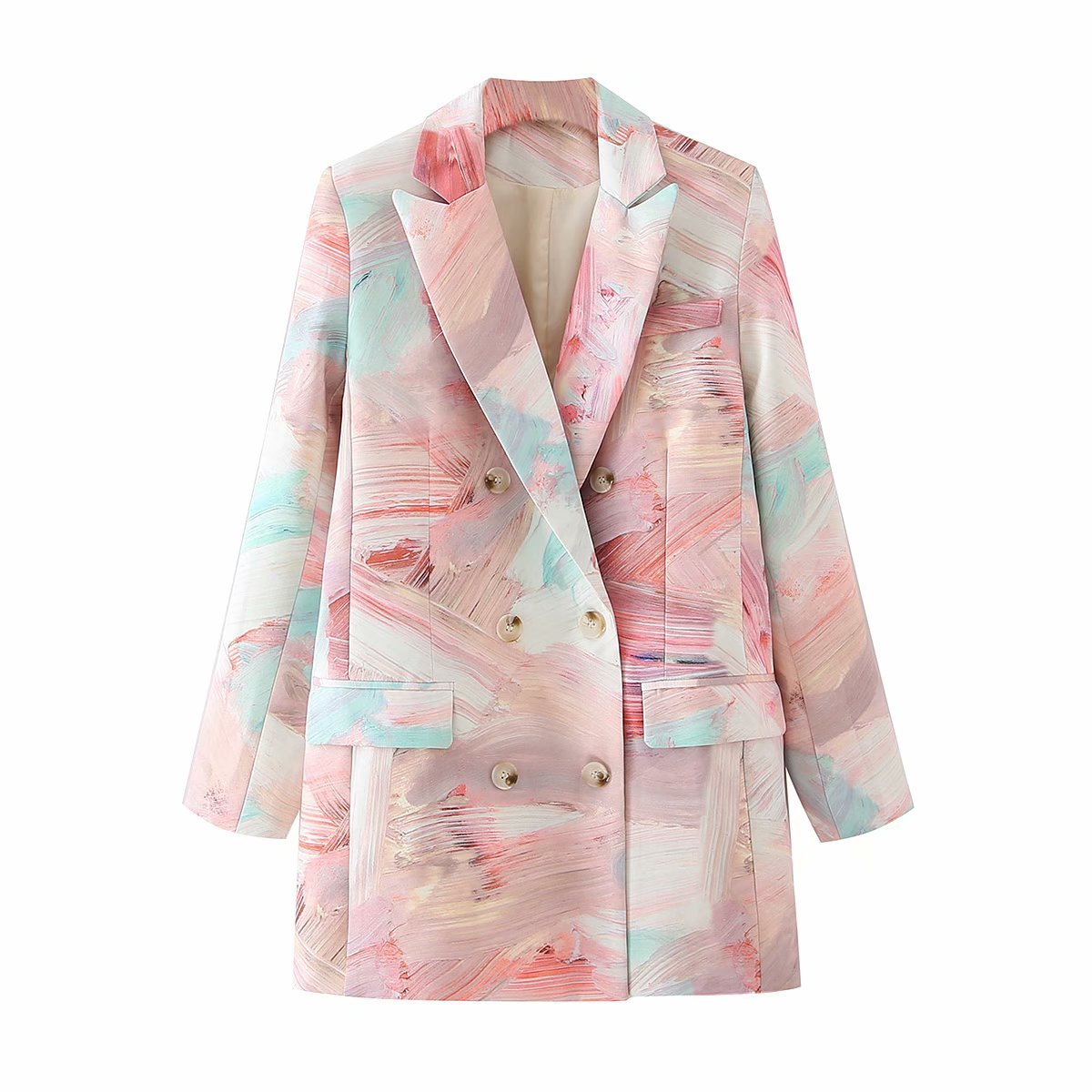 Women's New Graffiti Print Double Breasted Suit Jacket