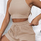 Sleeveless Waffle Suit Solid Color Vest Fashion Casual Shorts