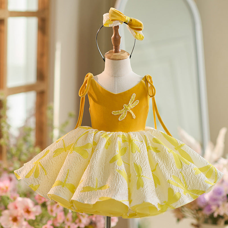 Golden Western Style Girls Birthday Short Formal Dress