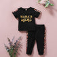 Baby Girl Alphabet Print Short-sleeved Trousers Suit