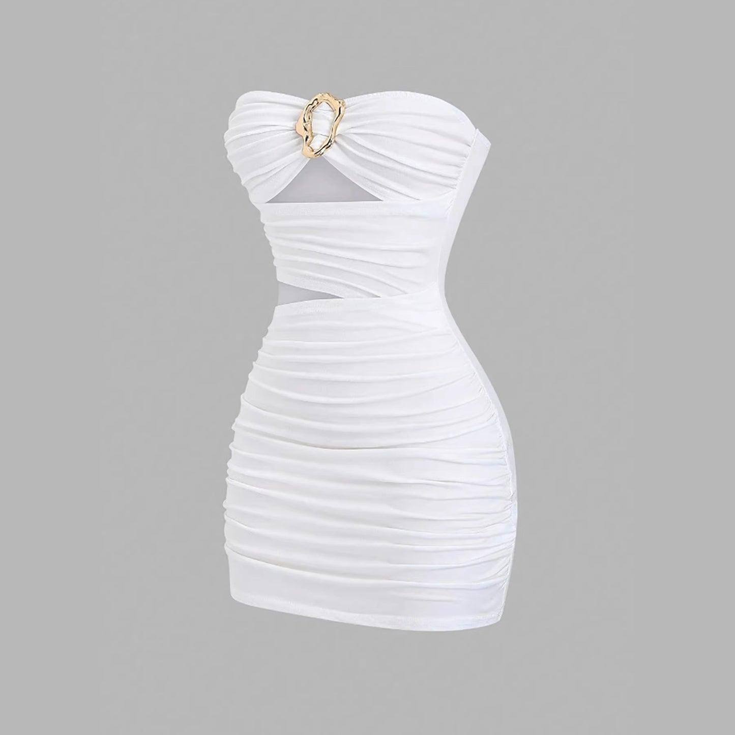 Fashionable Womens Strapless Metal-Embellished Hollow-Out Dress