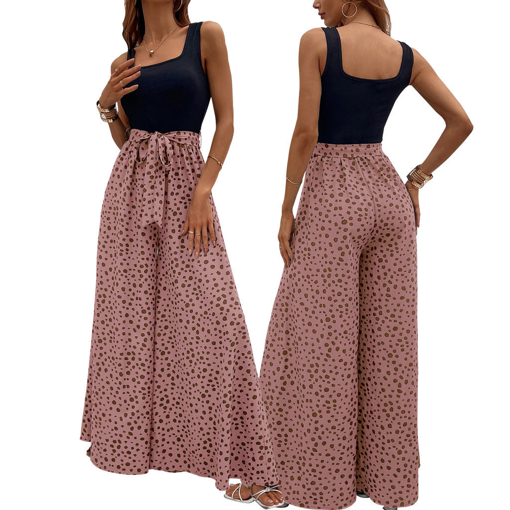 Pantalon amincissant cintré à pois colorés pour femme
