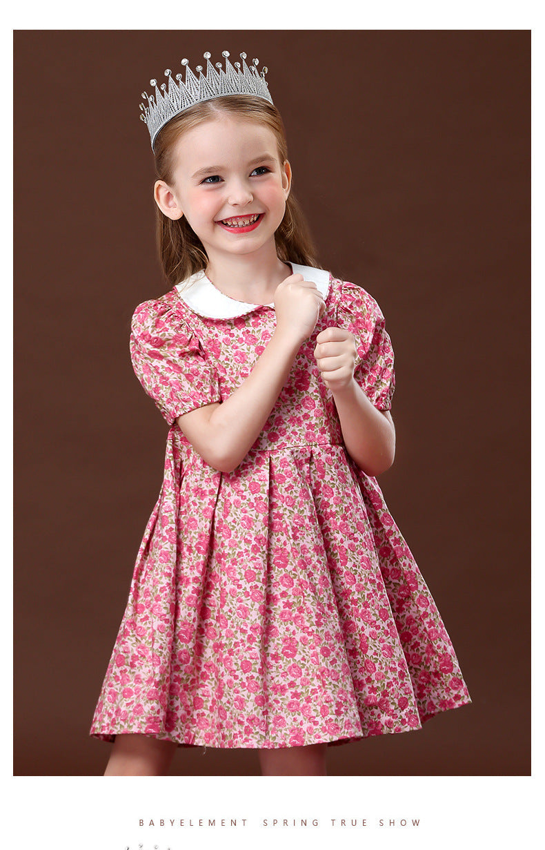 Robe mi-longue à fleurs et manches courtes pour fille