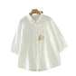 Artistic Flower Embroidery Double-layer Cotton Yarn Half Sleeve Shirt New Loose-fitting Short Sleeves Top