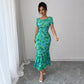 French-Elegant Floral Print Ruffle Hem Body-Slimming Dress