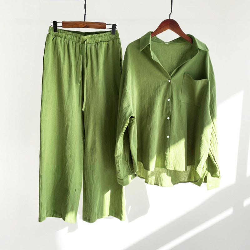 Cotton And Linen Shirt Outfit Waist Loose Trousers
