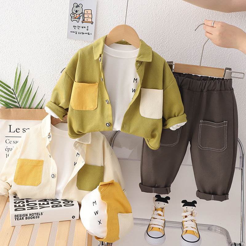 Color Block Shirt Small And Medium Boys Three-piece Suit