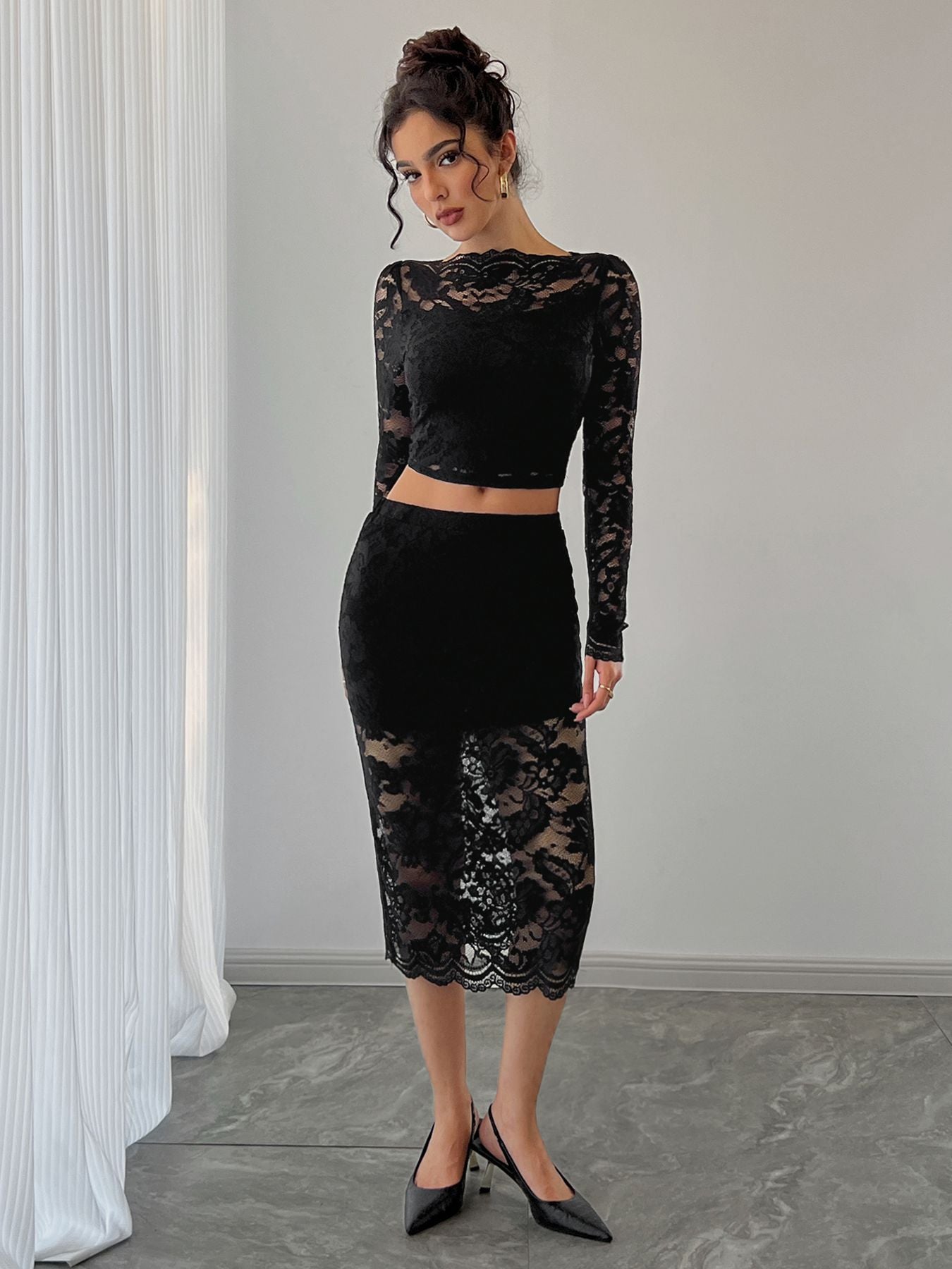 Women's Lace Jacquard Semi-transparent Skirt Suit