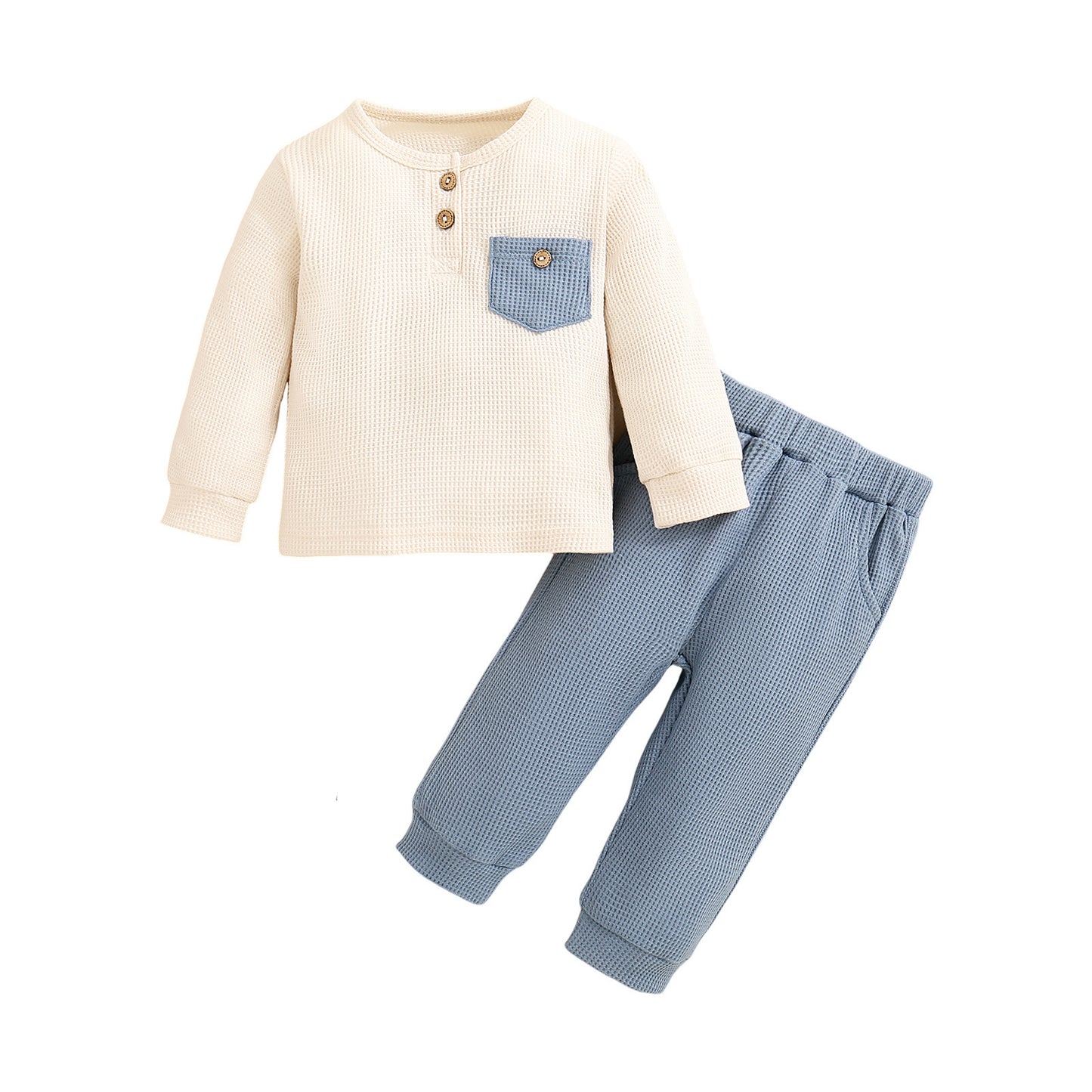Combinaison pantalon à manches longues épaisse en tissu gaufré pour bébé