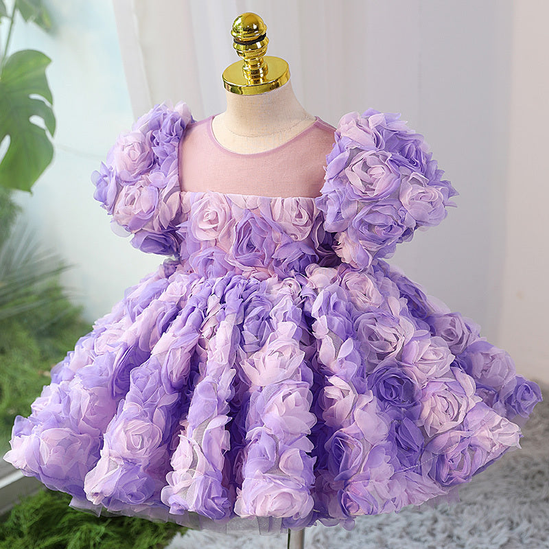 Girls' Three-dimensional Flower French Princess Dress