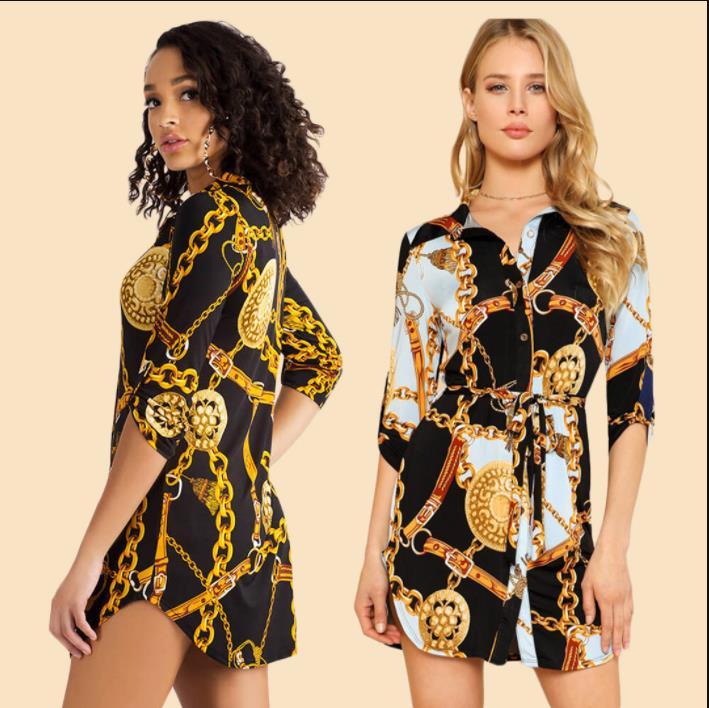 Chemise tunique à imprimé chaîne noir et blanc 