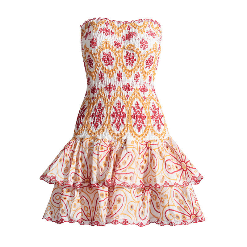 Robe tube sexy brodée à volants et découpes amincissantes à la taille