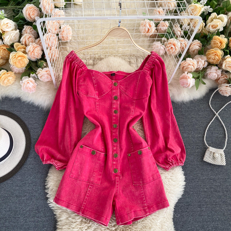 Jean court slim vintage à simple boutonnage