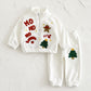 Fleece-lined Thickened Christmas Embroidered Stand Collar Sweater Trousers Suit