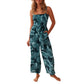 Mid-rise Suspender-style Printed Straight-leg Jumpsuit