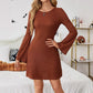Women's Fashion Textured Backless Bowtie Flared Sleeve Dress
