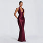 Neck-hanging Deep V-neck Pleated Lace-up Sexy Off-shoulder Slim-fit Long Dress