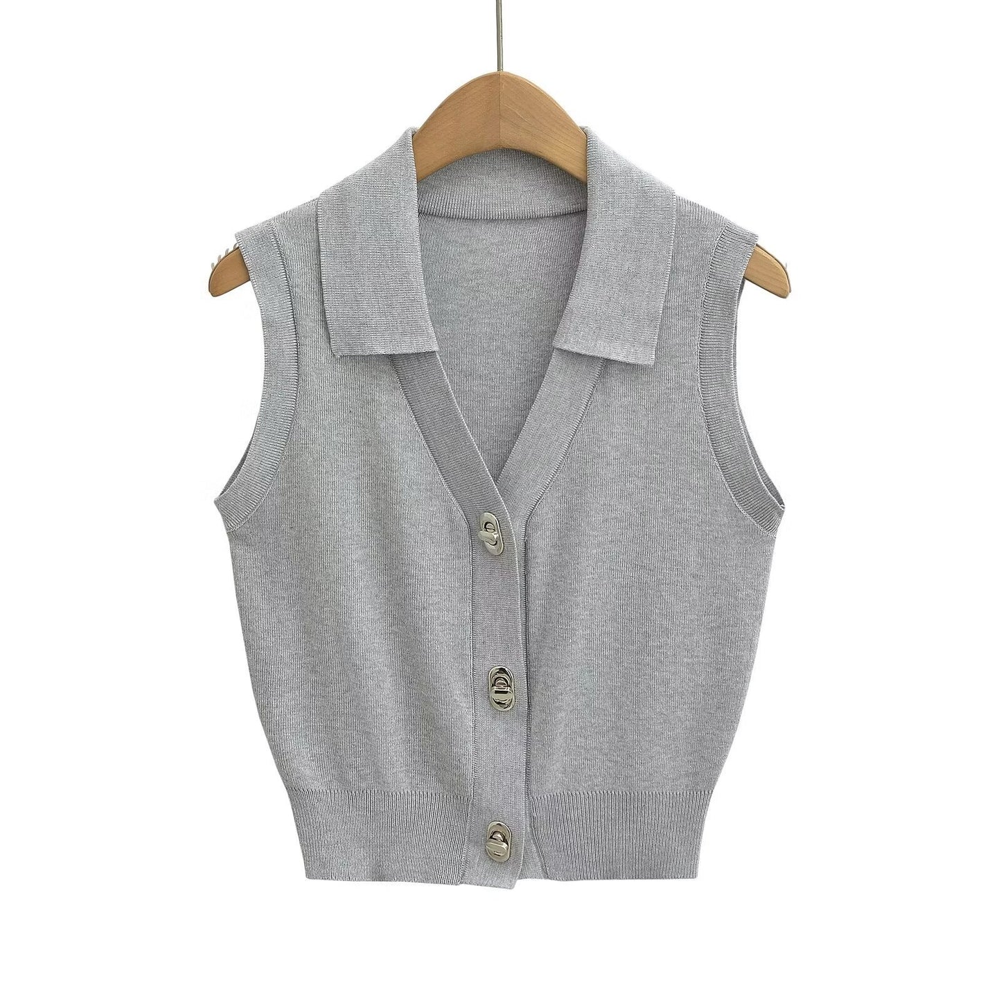 Summer Fashion New Slim Fit Slimming Big Button Sleeveless Knitwear