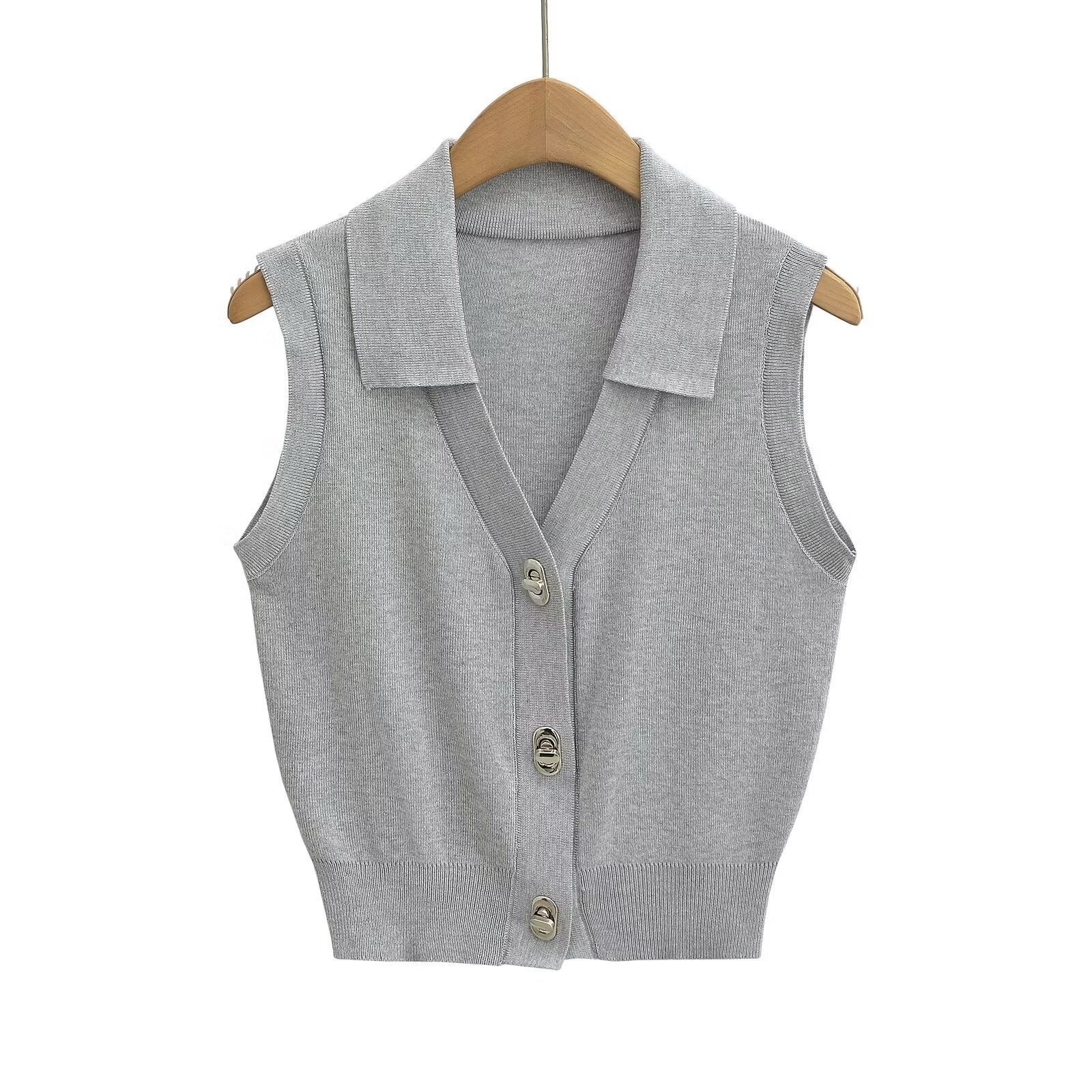 Summer Fashion New Slim Fit Slimming Big Button Sleeveless Knitwear