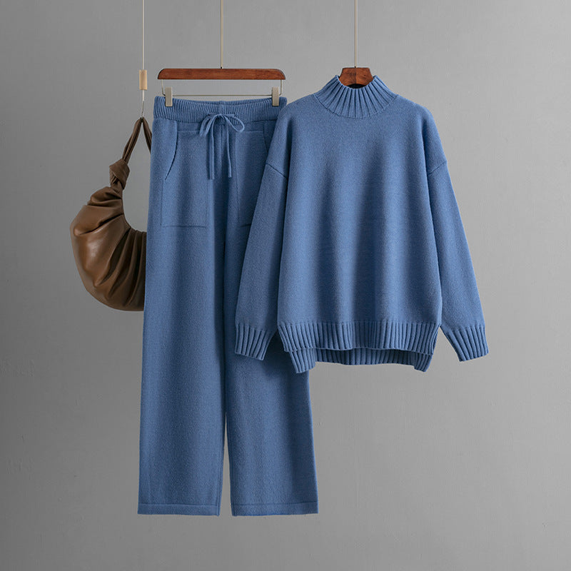 Women's Thick Loose Sweater Half-high Collar Long Sleeves Knitting Suit