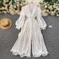 Retro Fairy One-piece V-neck Puff Sleeve Waist Waist