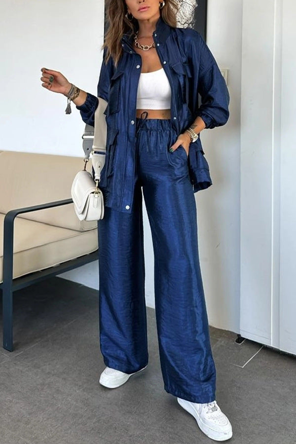Women's Clothing Straight-leg Trousers Two-piece Set Solid Color Fashion