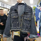Heavy Industry Handmade Rivet Nail Drill Fashion Short Denim Jacket