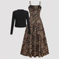 Elegant Womens Knitted Short Coat With A Printed Slip Dress