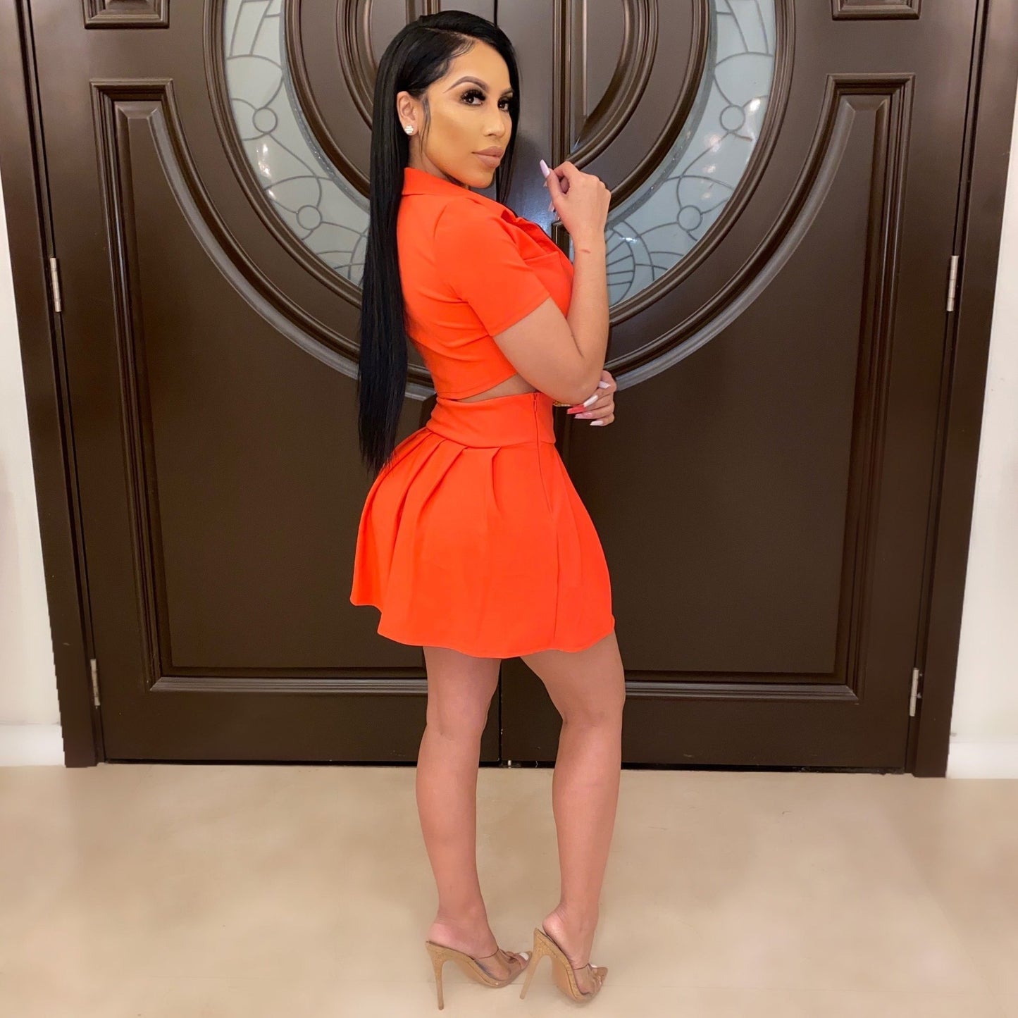 Short sleeve short skirt suit