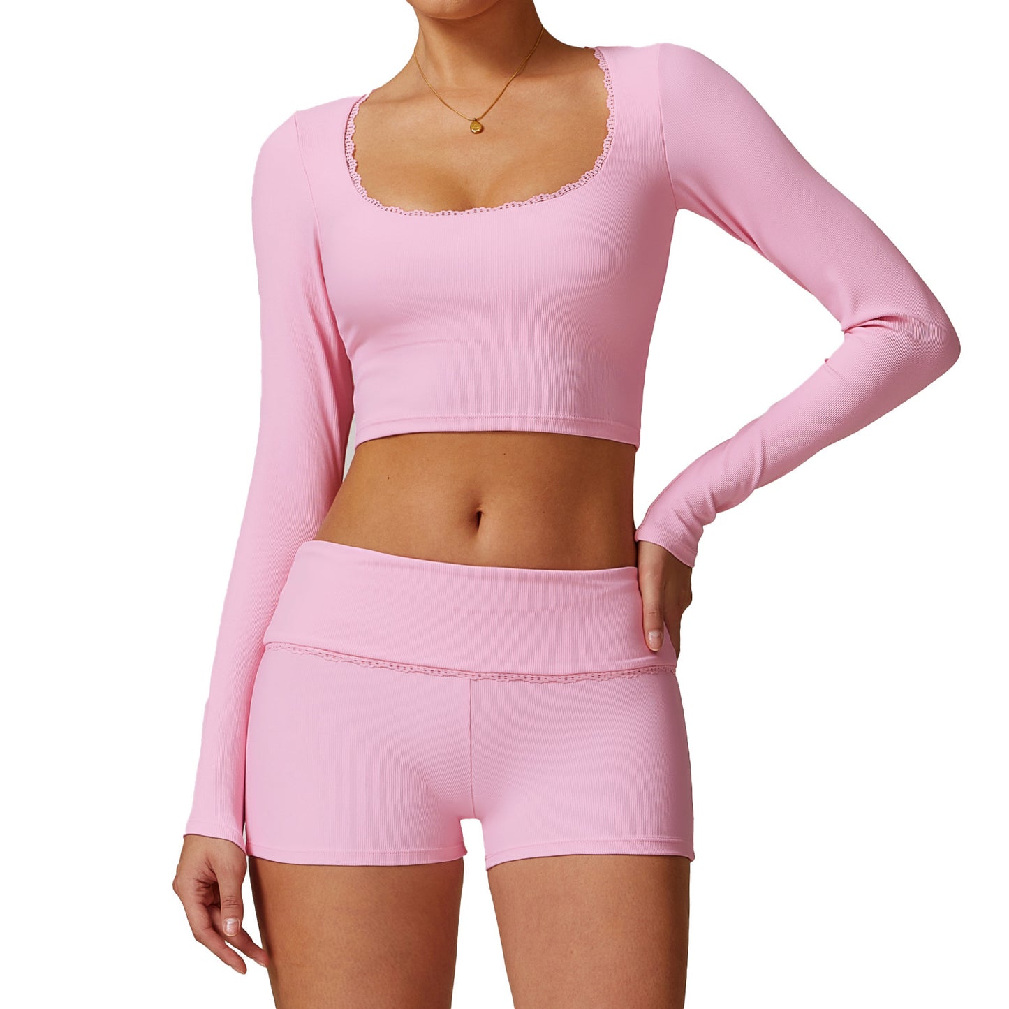 Threaded Tight Long-sleeved T-shirt Yoga Clothes Breathable Quick-drying Top Fitness Exercise
