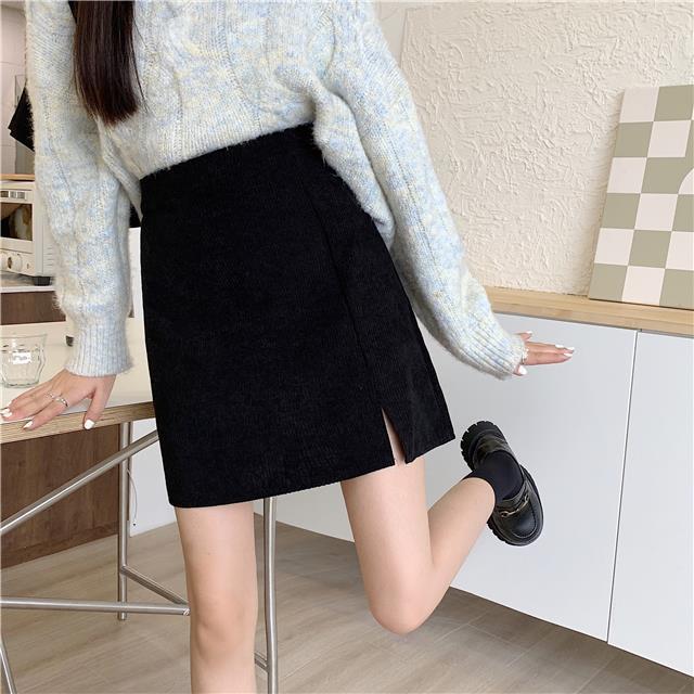 Corduroy A- Line Skirt Autumn And Winter College Style High Waist
