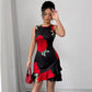 Waist Belt Slim-fit Printed Large Swing Dress