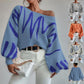 New Lantern-sleeved Pullover Sweater Fashion Line Printed Loose Tops Women's Clothing