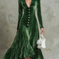Solid-color Buttoned Lapel Long-sleeve Waist-cinching Dress