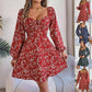 Robe à imprimé floral à manches lanternes, décontractée et sexy, col carré, manches longues, coupe trapèze, vêtements pour femmes
