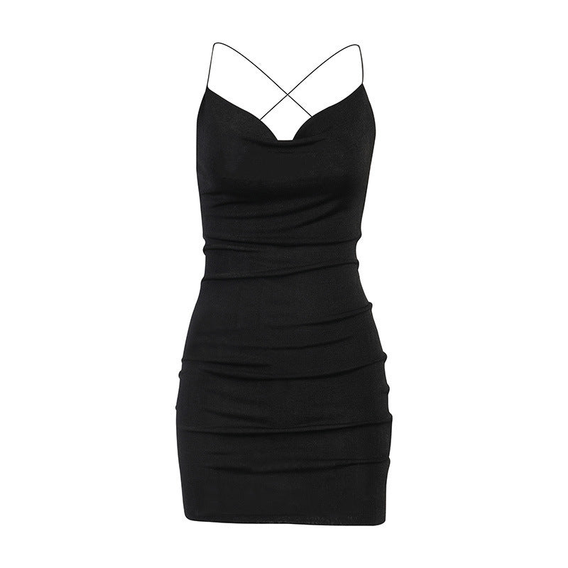 Robe à bretelles élégante et sexy de couleur unie pour femme