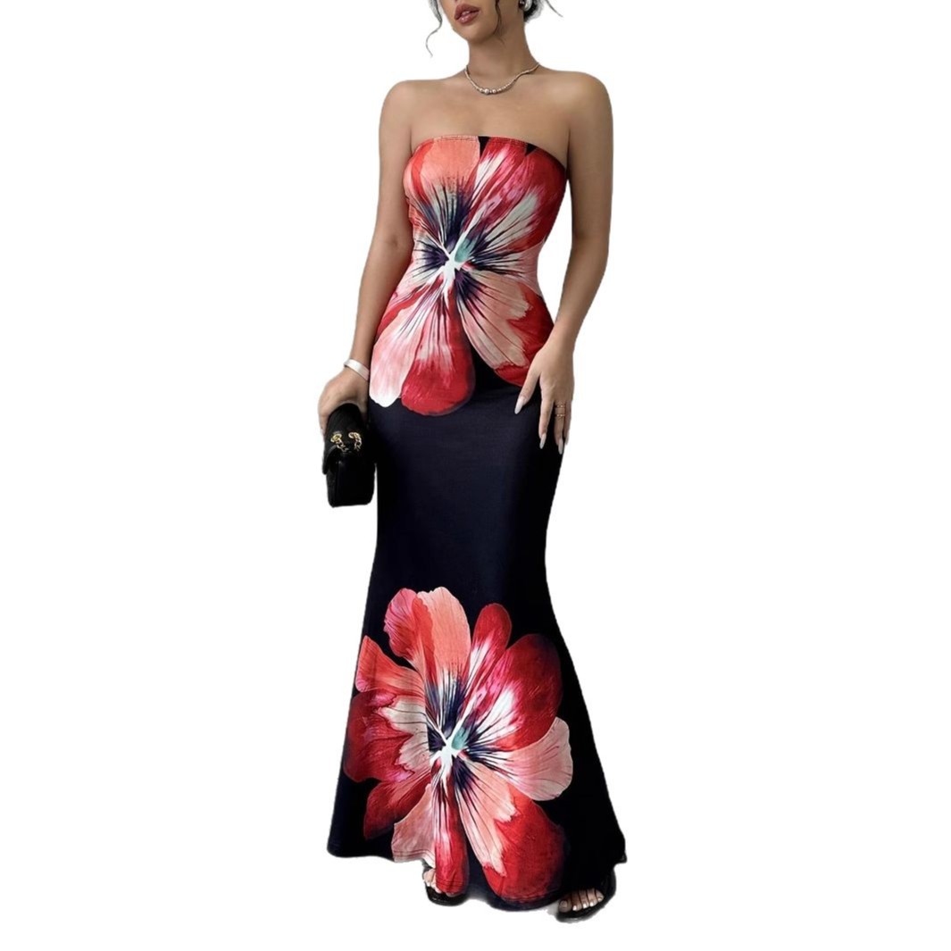 Women's Fashion Floral-print Slim-fit Dress