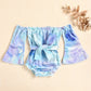 One Piece Shoulder Long Sleeve Trumpet Sleeve Print