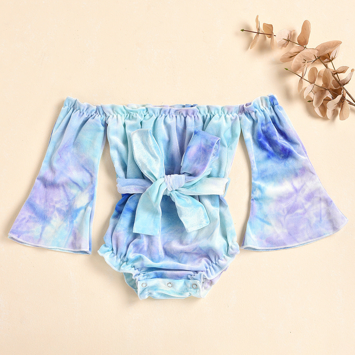 One Piece Shoulder Long Sleeve Trumpet Sleeve Print