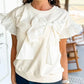 Women's Contrast Color Bow Ruffle Sleeve Top