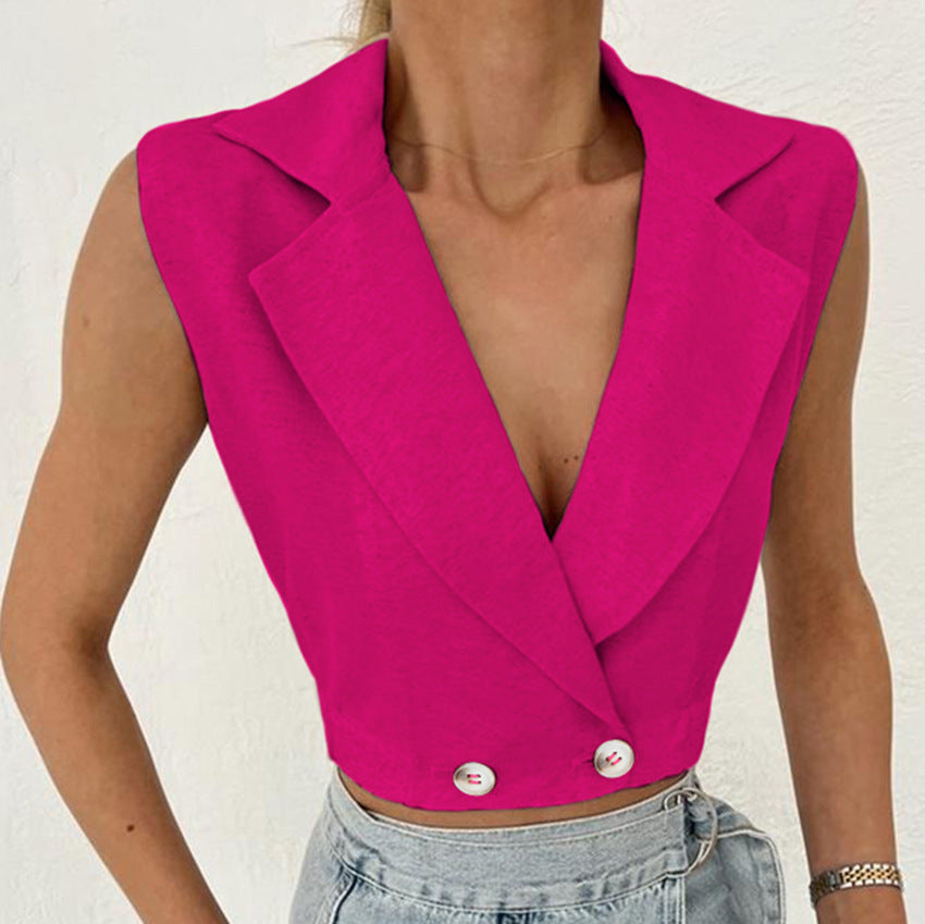 Women's Fashion V-neck Cotton Linen Vest Top