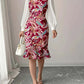 Color-block Lantern-sleeve Waist-cinched Elegant Mermaid Dress